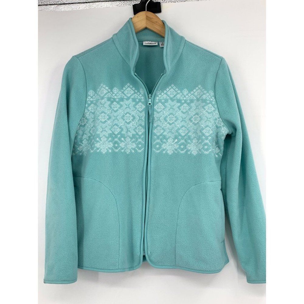 Women’s Embroidered Fleece Jacket Sz S full zip Croft and Barrow 1717 Mint Green